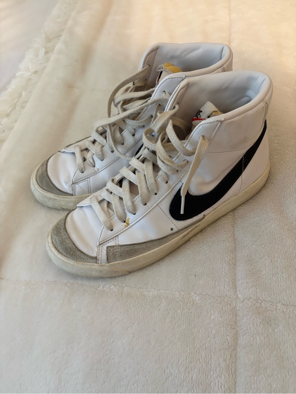 Nike Blazers -  White High-Top Sneakers with Black Swoosh